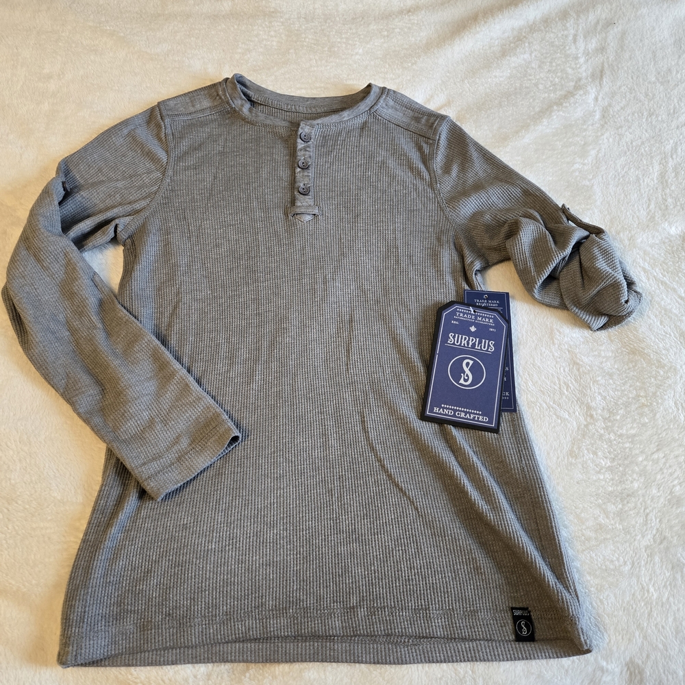 Surplus Gray Ribbed Henley Top